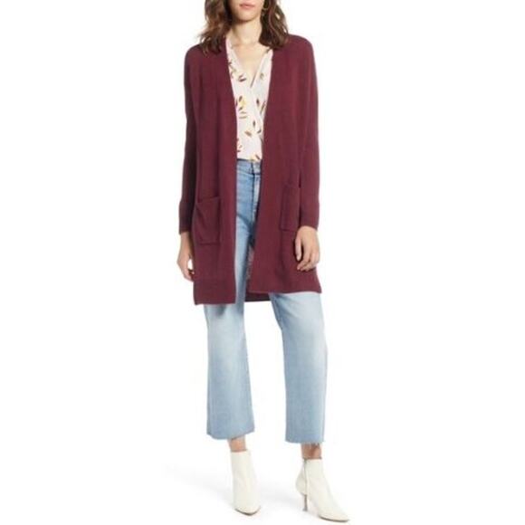 Halogen Rib Knit Wool & Cashmere Cardigan In Red Tannin Size XS NWT - Picture 1 of 10